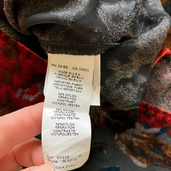 Karen Kane Burnout Velvet Semi Sheer Blouse Top with Bell Flared Sleeves Floral - Picture 8 of 9